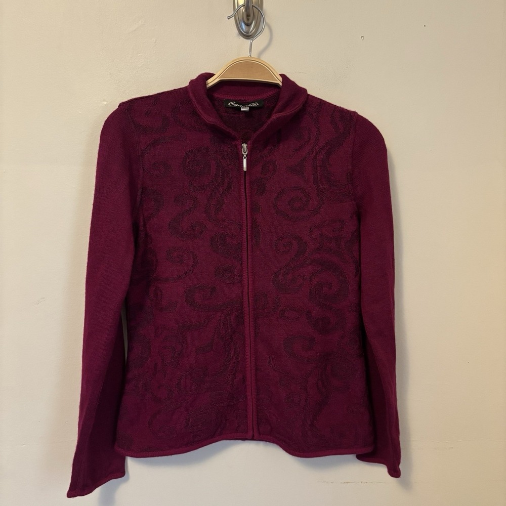 Caamano Women's 100% Alpaca Knit Zip Up‎ Sweater Jacket Burgundy Peru M